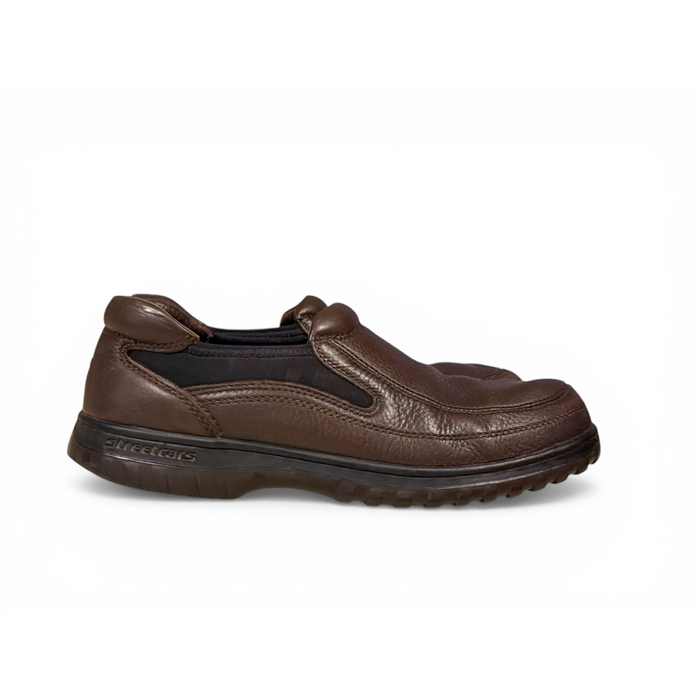 Skechers Streetcars Mens Brown Leather Slip On Loafers Comfort Casual Shoes 9.5M